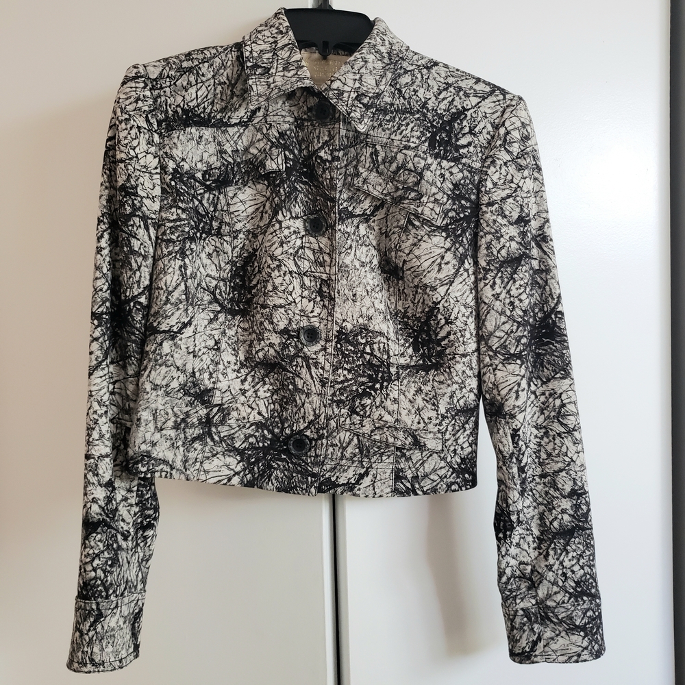 Cache Black and White Abstract Blazer Size 4